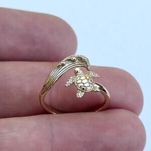 Bronze Adjustable Sea Turtle with Wave Ring